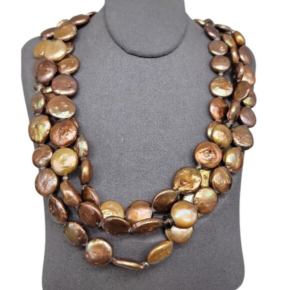 Silpada Multi Strand Bronze Coin Pearl Sterling Silver Necklace 16" Extension - Picture 1 of 8
